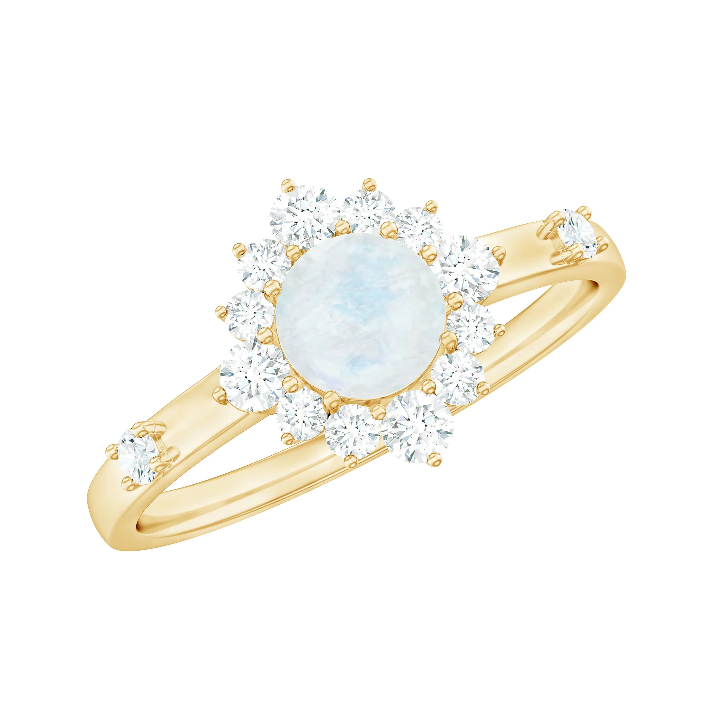 1 CT Round Moonstone and Diamond Halo Engagement Ring