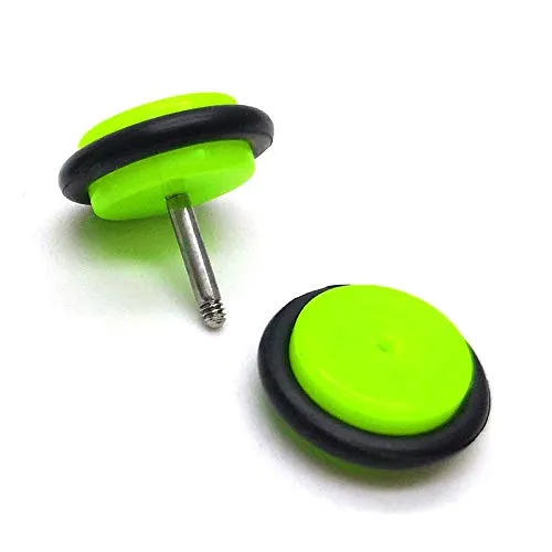 10MM Womens Men Fluorescence Green Screw Stud Earrings, Steel Cheater Fake Ear Plugs Gauges Tunnel