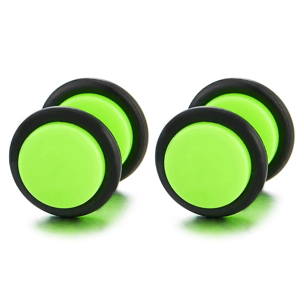 10MM Womens Men Fluorescence Green Screw Stud Earrings, Steel Cheater Fake Ear Plugs Gauges Tunnel