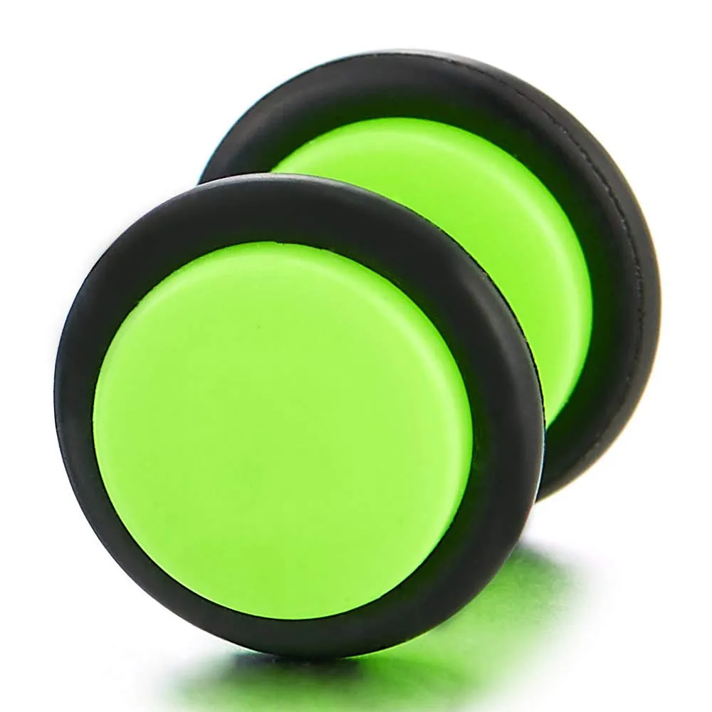 10MM Womens Men Fluorescence Green Screw Stud Earrings, Steel Cheater Fake Ear Plugs Gauges Tunnel