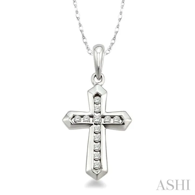 1/10 Ctw Round Cut Diamond Cross Pendant in 10K White Gold with Chain