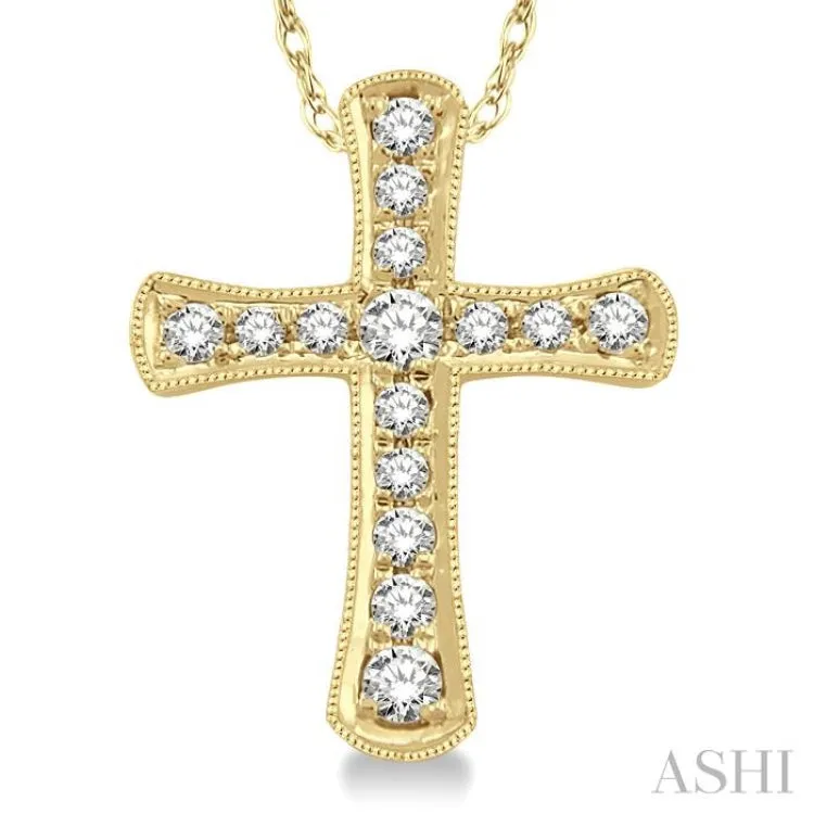 1/10 Ctw Round Cut Diamond Cross Pendant in 14K Yellow Gold with Chain