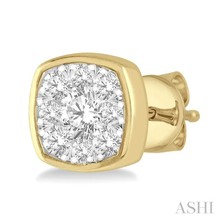 1/3 ctw Cushion Shape Round Cut Diamond Lovebright Stud Earring in 14K Yellow and White Gold