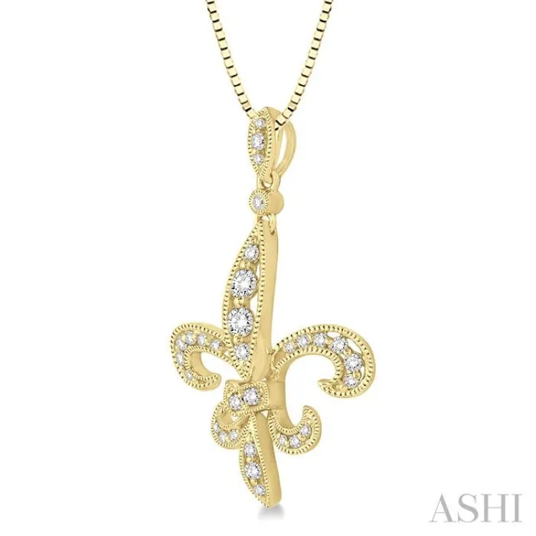 1/3 Ctw Round Cut Diamond Fleur De Lis Pendant in 14K Yellow Gold with Chain