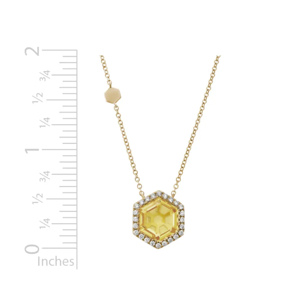 14k Citrine Pendant with Diamond Halo