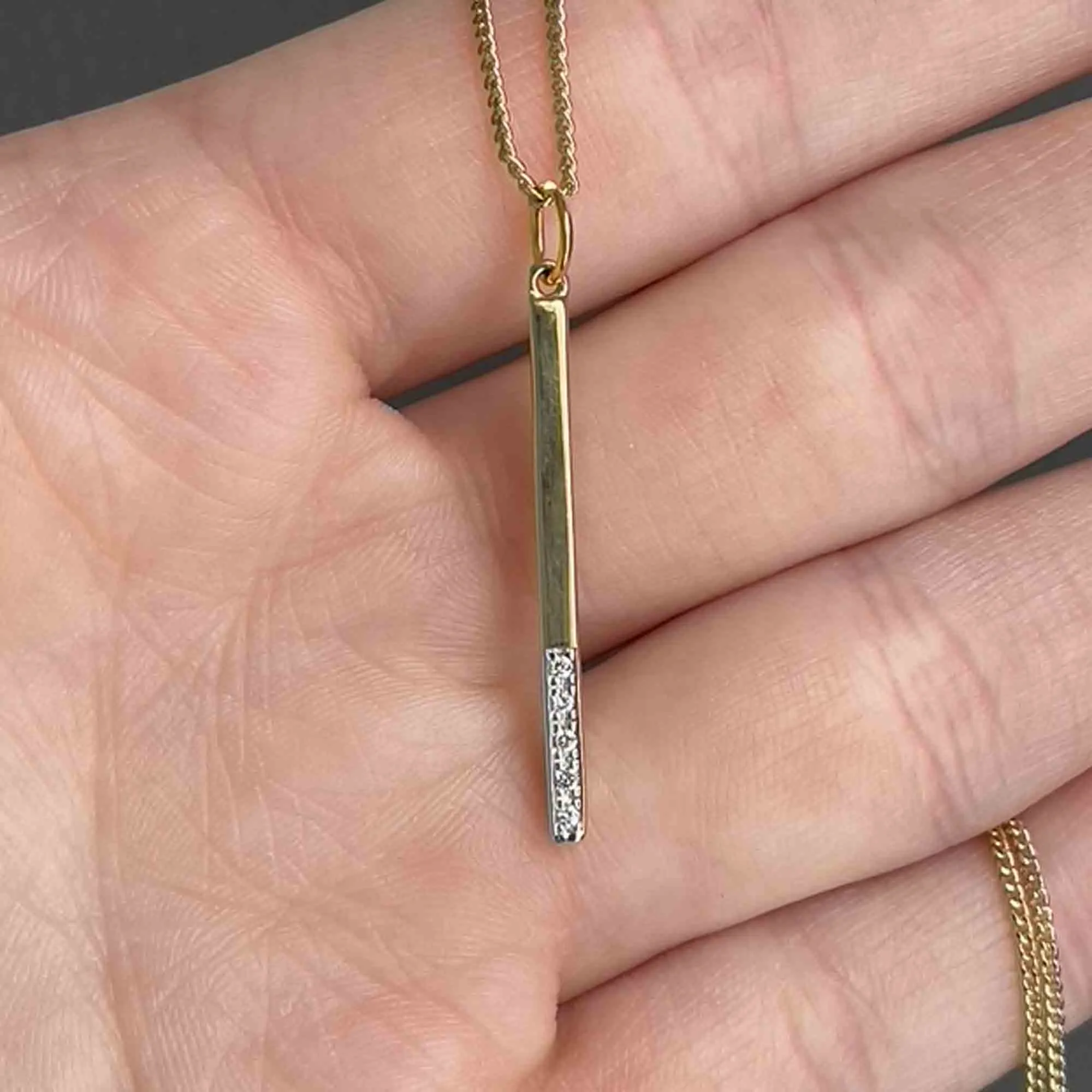 14K Gold Bar Diamond Pendant Necklace