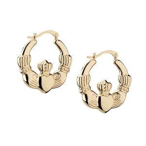 14K Gold Claddagh Hoop Earrings