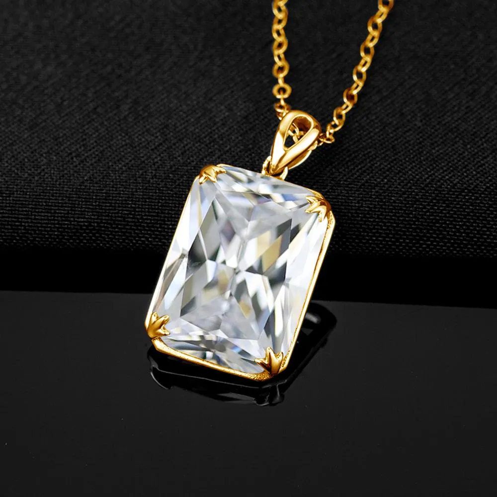 14K Gold Color 925 Sterling Rectangle Pendant