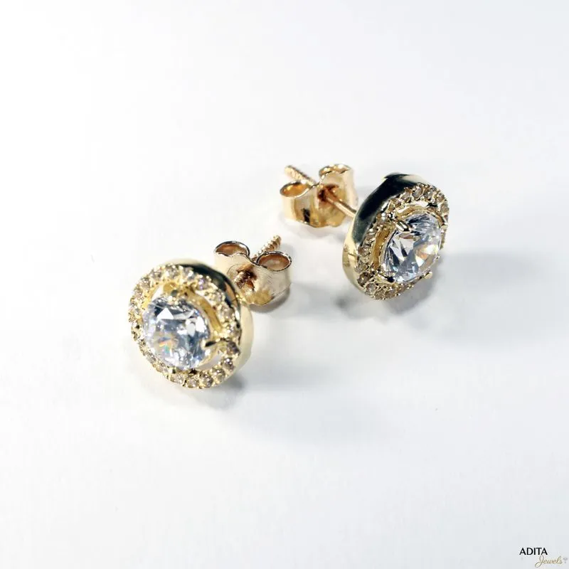 14K Gold White CZ 6mm