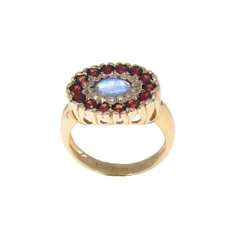 14K Rose Gold Garnet And Labradorite Antique Style Ring