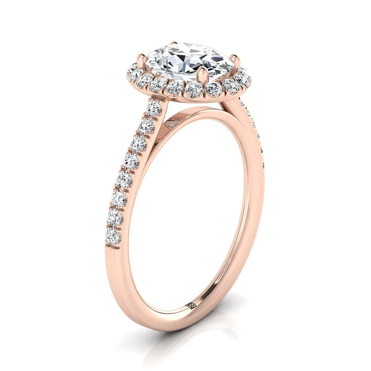 14K Rose Gold Oval Morganite Petite Halo French Diamond Pave Engagement Ring -3/8ctw