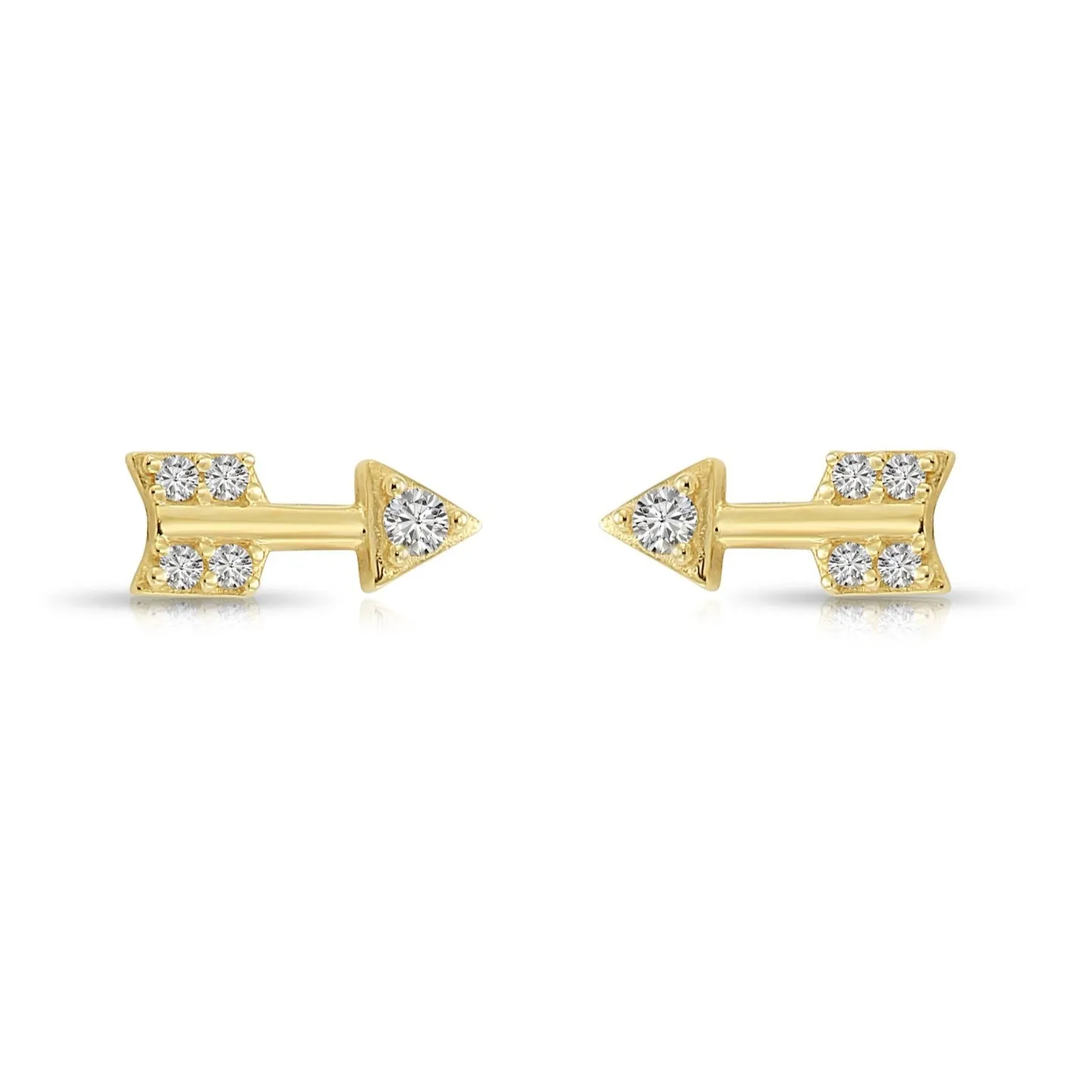 14k Solid Yellow Gold Tiny CZ Arrow Studs, With Screw on Screwbacks