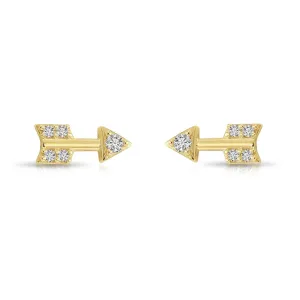 14k Solid Yellow Gold Tiny CZ Arrow Studs, With Screw on Screwbacks