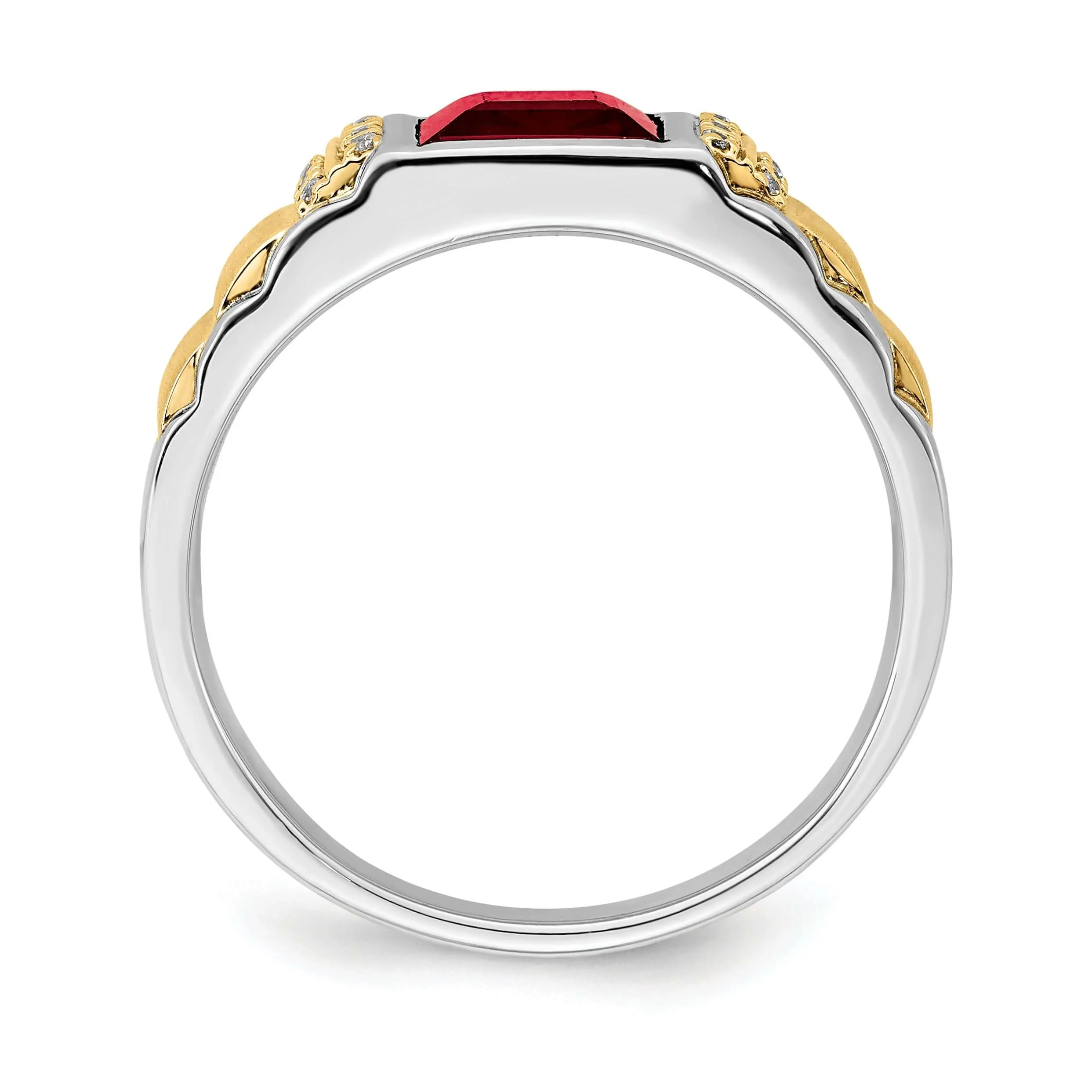 14k Two-tone Created Ruby and Diamond Men,s Ring.