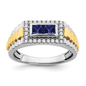 14k Two-tone gold Sapphire and Diamond Mens Ring