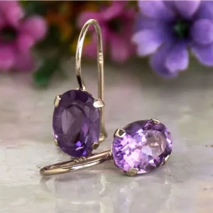 14K White Gold Oval Purple Amethyst 6X8mm Dangle Earrings