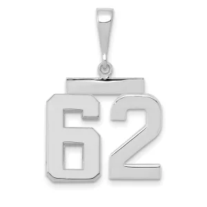 14k White Gold Polished Finish Medium Size Number 62 Charm Pendant