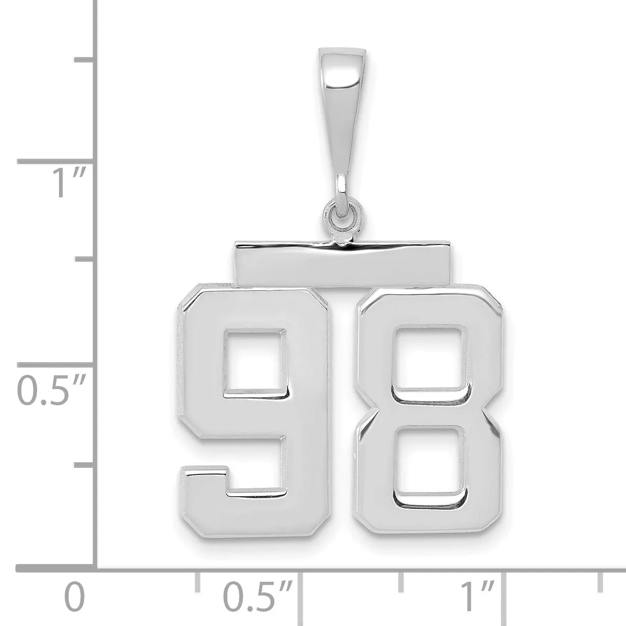 14k White Gold Polished Finish Medium Size Number 98 Charm Pendant