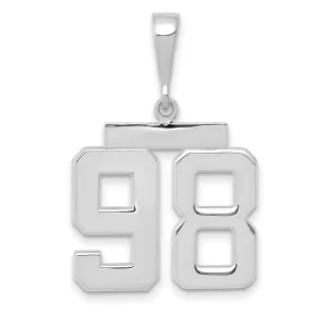 14k White Gold Polished Finish Medium Size Number 98 Charm Pendant