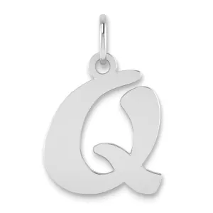 14k White Gold Script Design Letter Q Initial Pendant