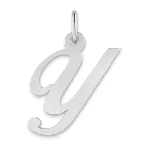 14K White Gold Small Size Fancy Script Letter Y Initial Pendant