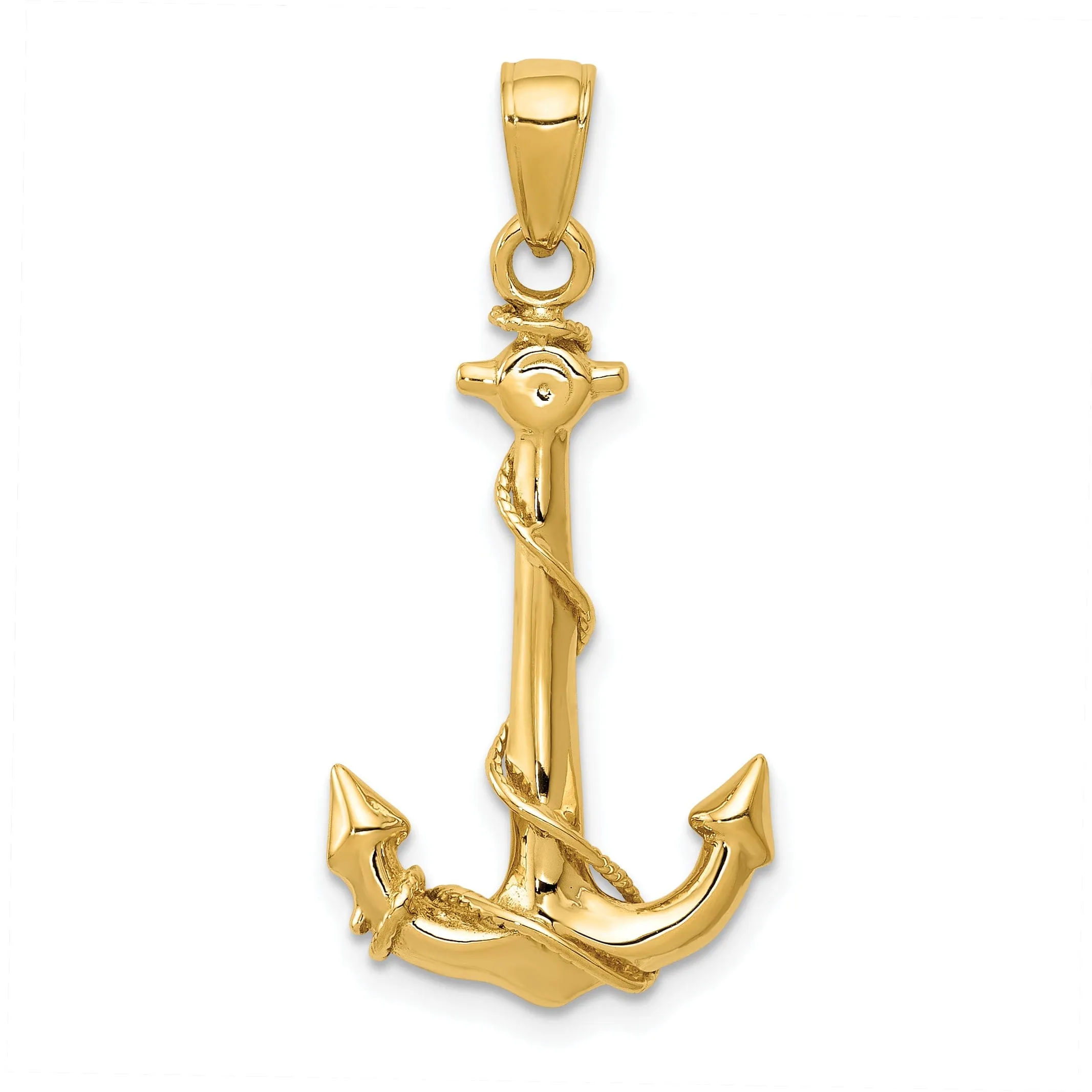 14k Yellow Gold Anchor With Rope Pendant