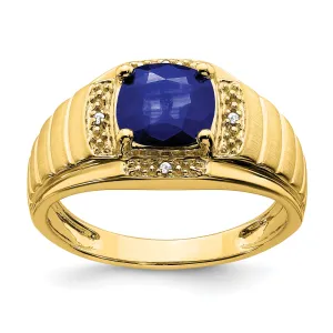 14k Yellow Gold Cushion Sapphire and Diamond Men's Ring