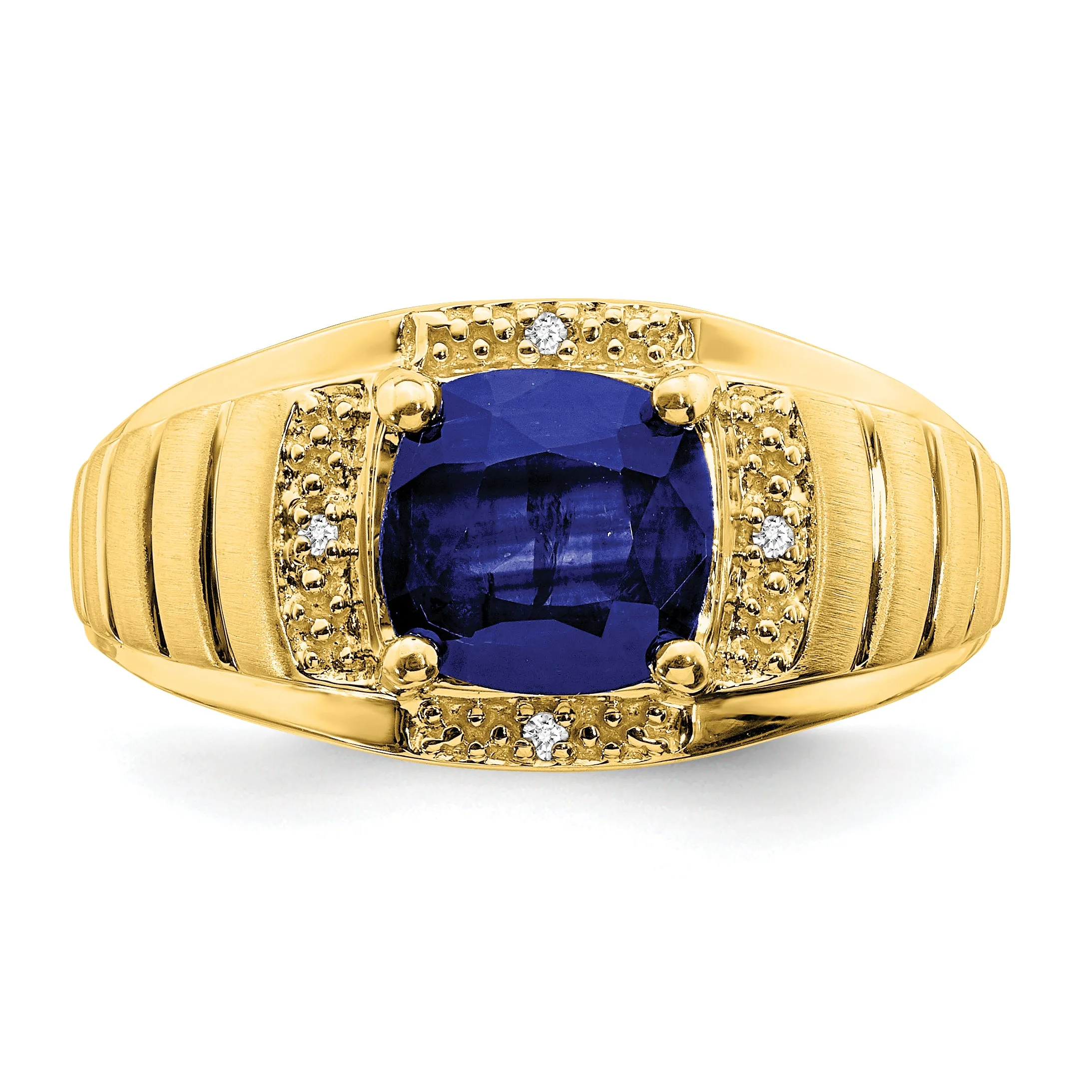 14k Yellow Gold Cushion Sapphire and Diamond Men's Ring