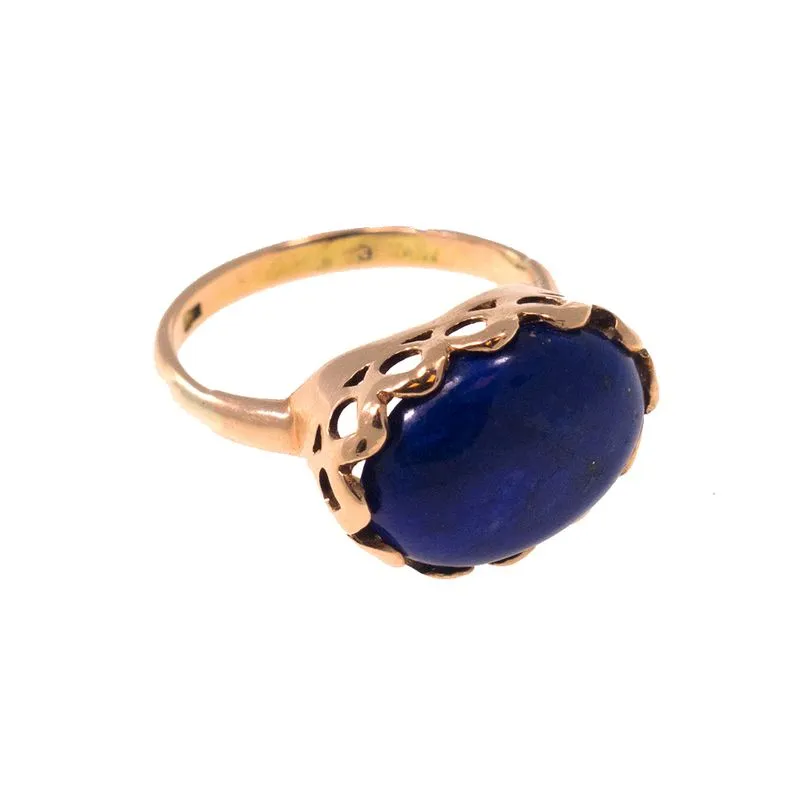 14K Yellow Gold Elliptic Blue Lapis Lazuli 12X16mm Ring