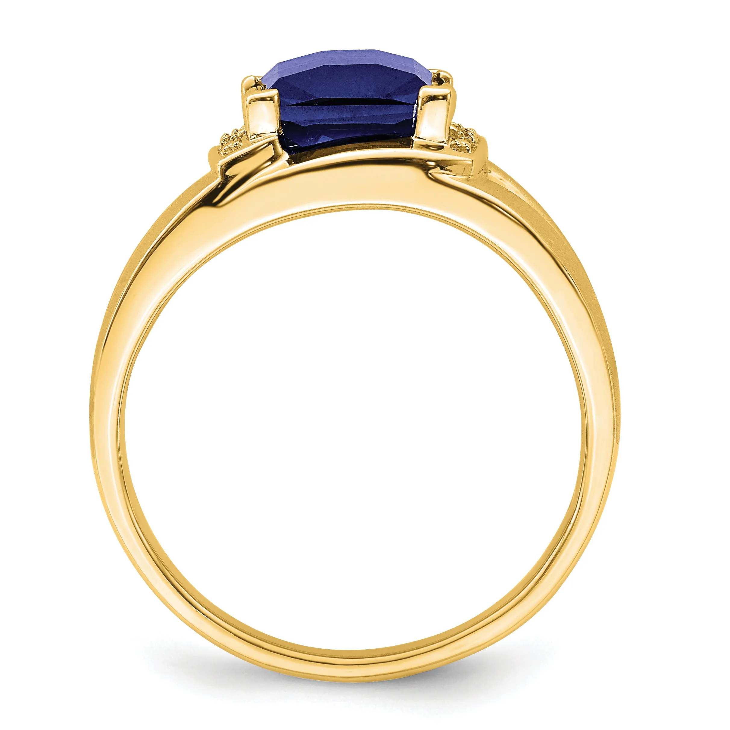 14k Yellow Gold Emerald-cut Created Sapphire and Diamond Mens Ring