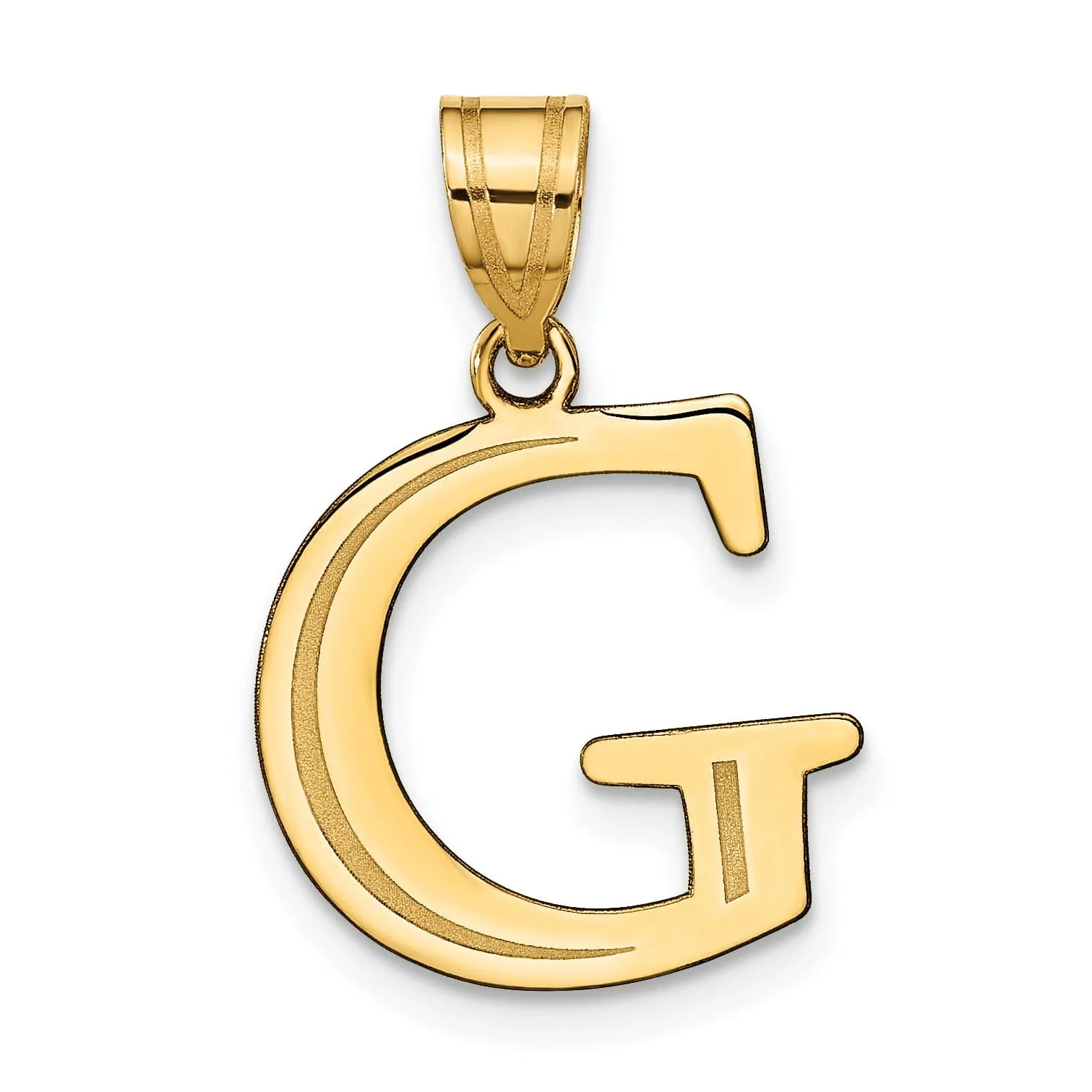 14k Yellow Gold Etched Finish Block Letter G Initial Design Pendant