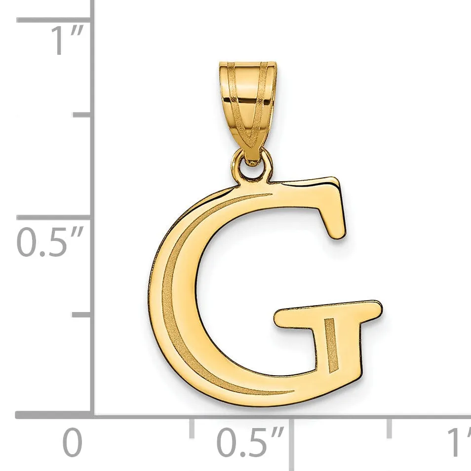 14k Yellow Gold Etched Finish Block Letter G Initial Design Pendant