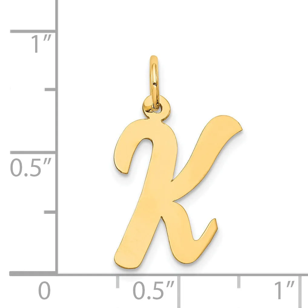 14K Yellow Gold Large Size Fancy Script Design Letter K Initial Pendant