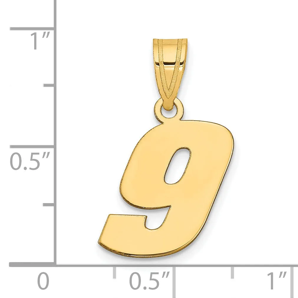 14k Yellow Gold Polished Finish Block Script Design Number 9 Charm Pendant