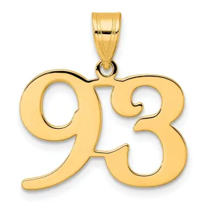 14k Yellow Gold Polished Finish Number 93 Charm Pendant