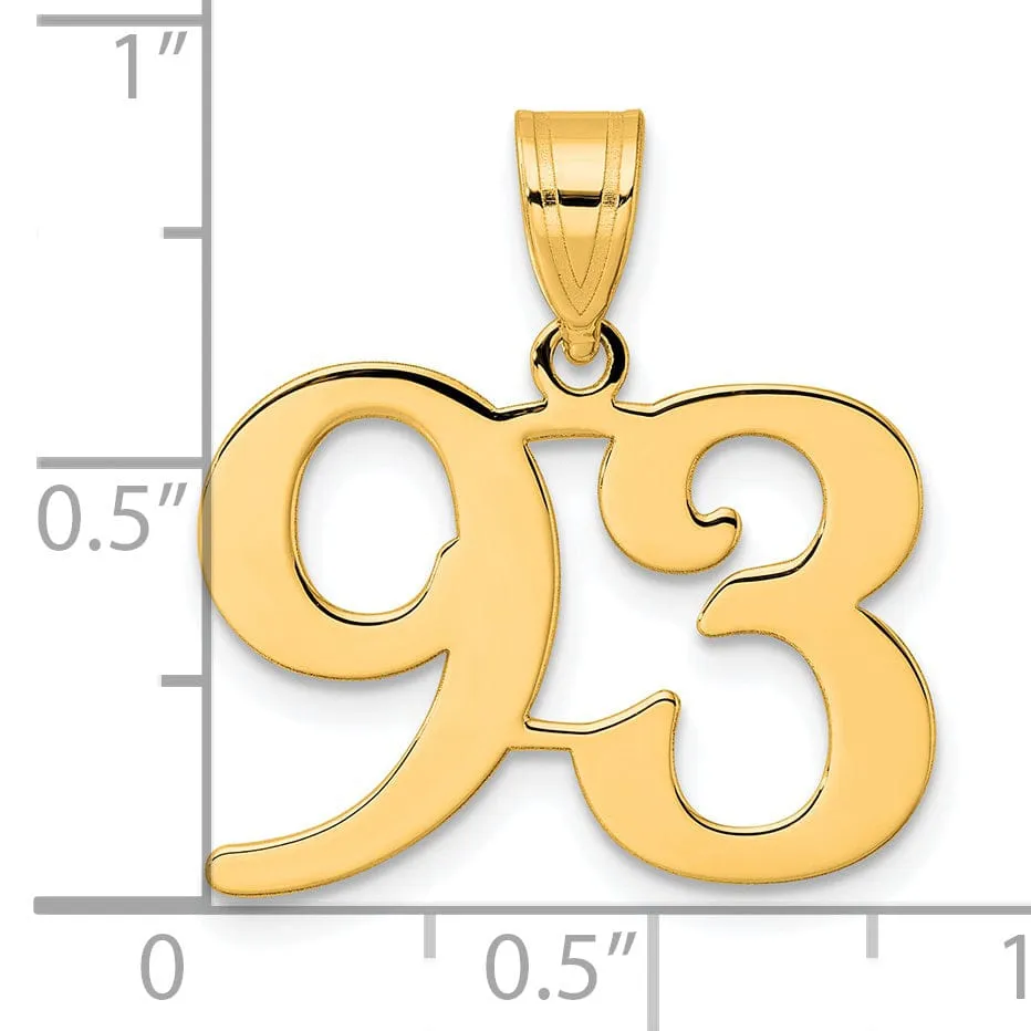 14k Yellow Gold Polished Finish Number 93 Charm Pendant