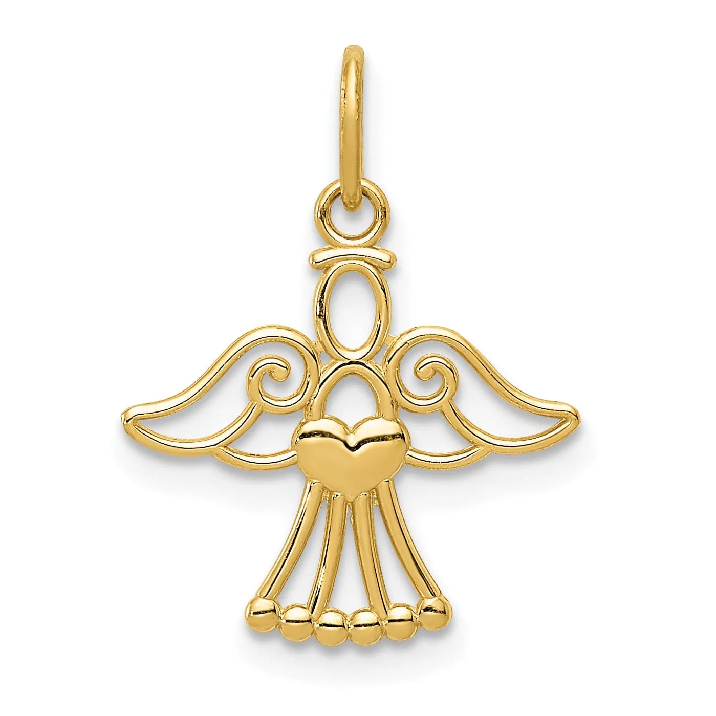 14k Yellow Gold Polished Finish Small Solid Angel with Heart Pendant