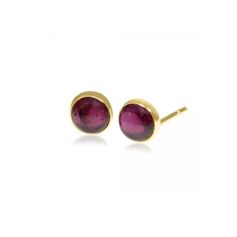 14K Yellow Gold Round Red Garnet 4mm Stud Earrings