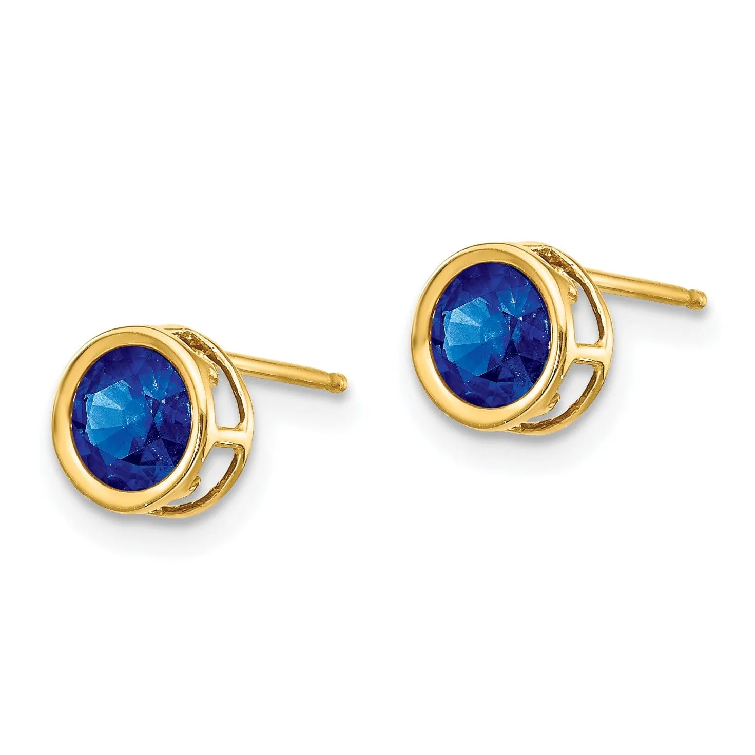 14k Yellow Gold Round Sapphire Birthstone Earrings