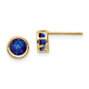 14k Yellow Gold Round Sapphire Birthstone Earrings