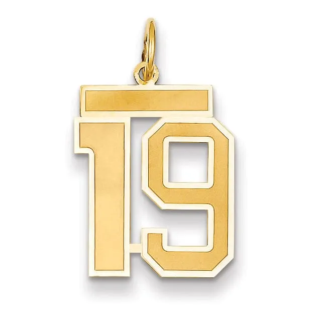 14k Yellow Gold Satin Brush Finish Medium Size Number 19 Charm Pendant