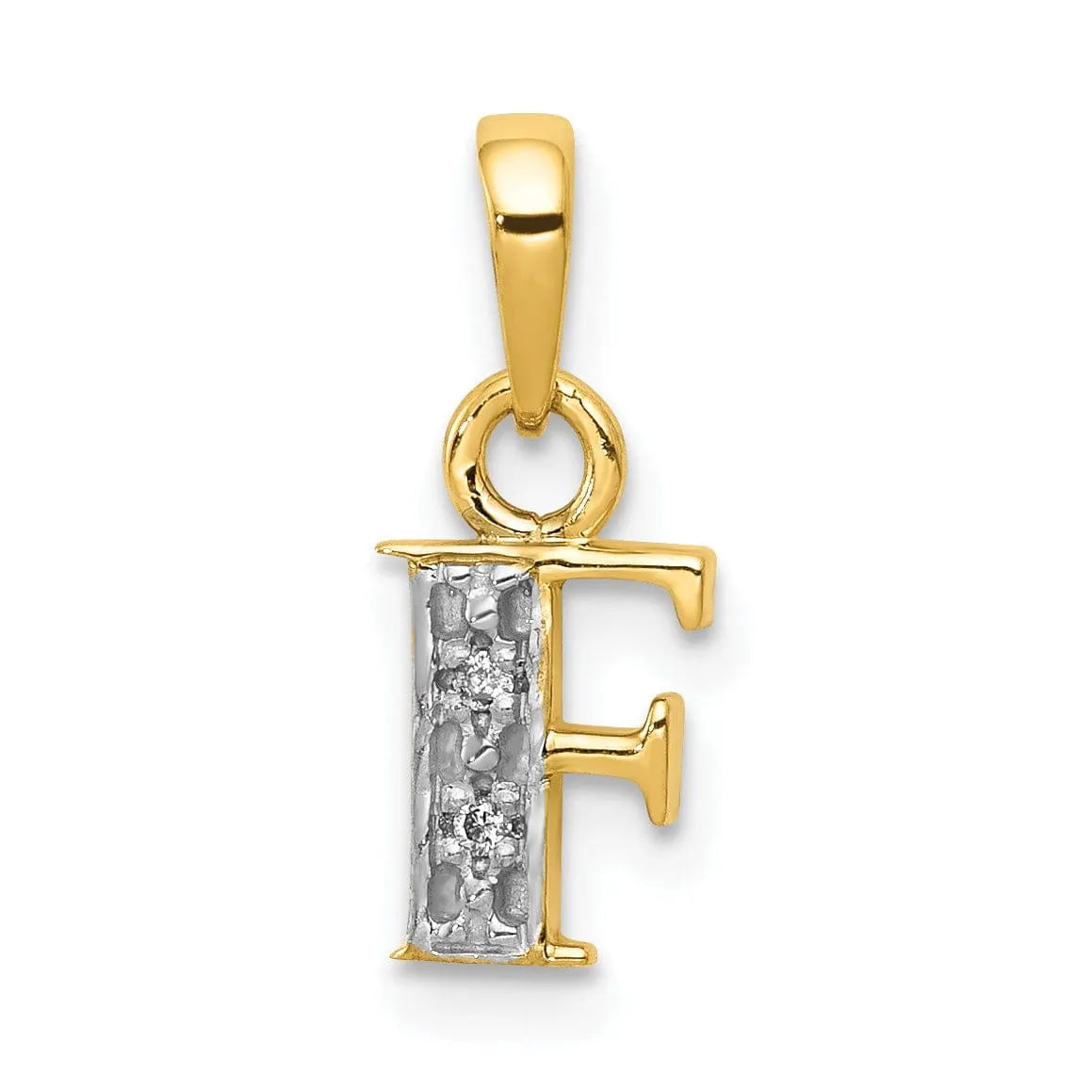 14K Yellow Gold Small 0.01CT Diamond Letter F Initial Block Pendant