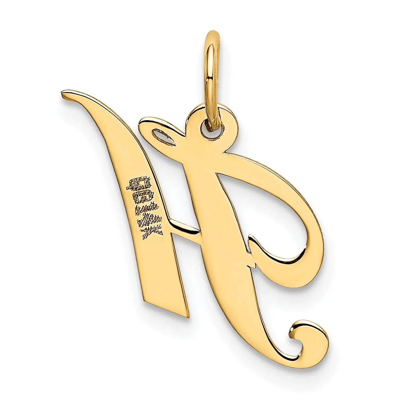 14K Yellow Gold Small Size Fancy Script Letter H Initial Pendant