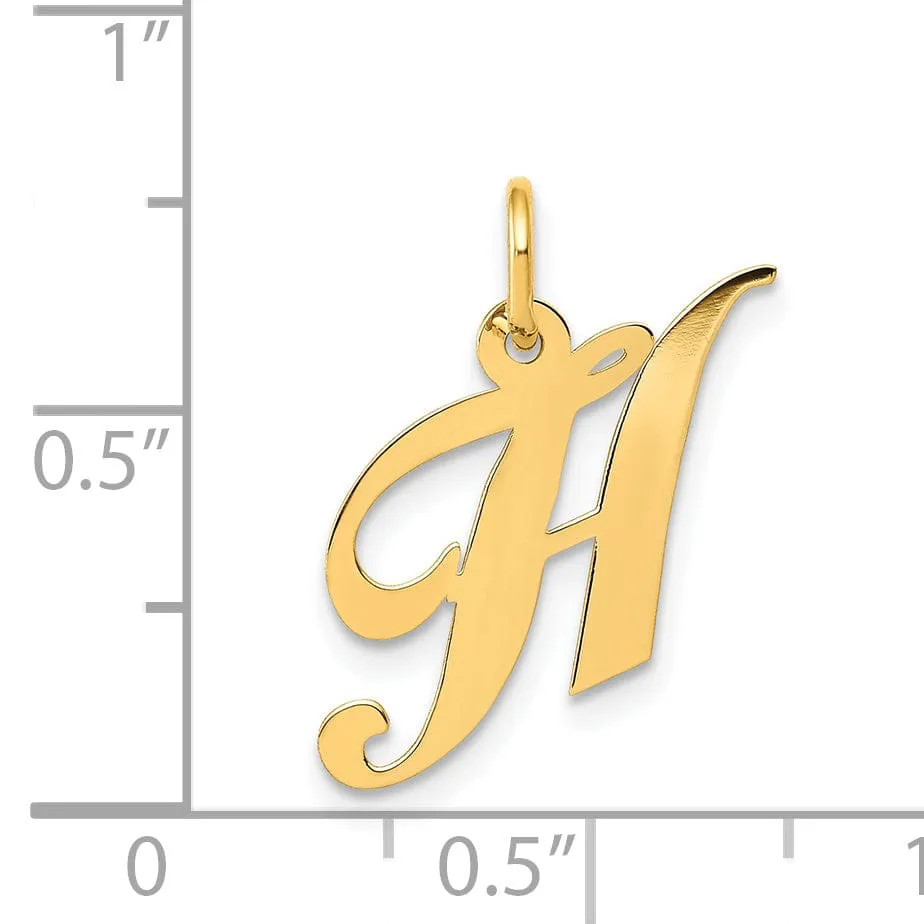 14K Yellow Gold Small Size Fancy Script Letter H Initial Pendant