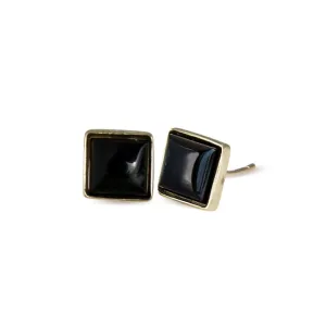 14K Yellow Gold Square Black Onyx 6X6mm Stud Earrings