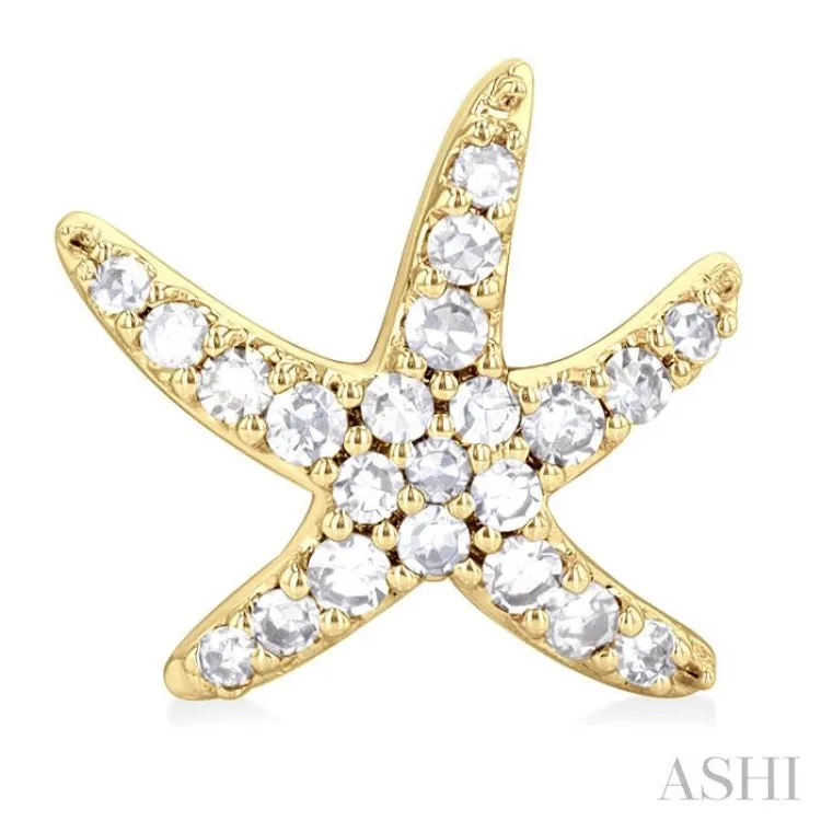 1/5 ctw Petite Starfish Round Cut Diamond Fashion Stud Earring in 10K Yellow Gold