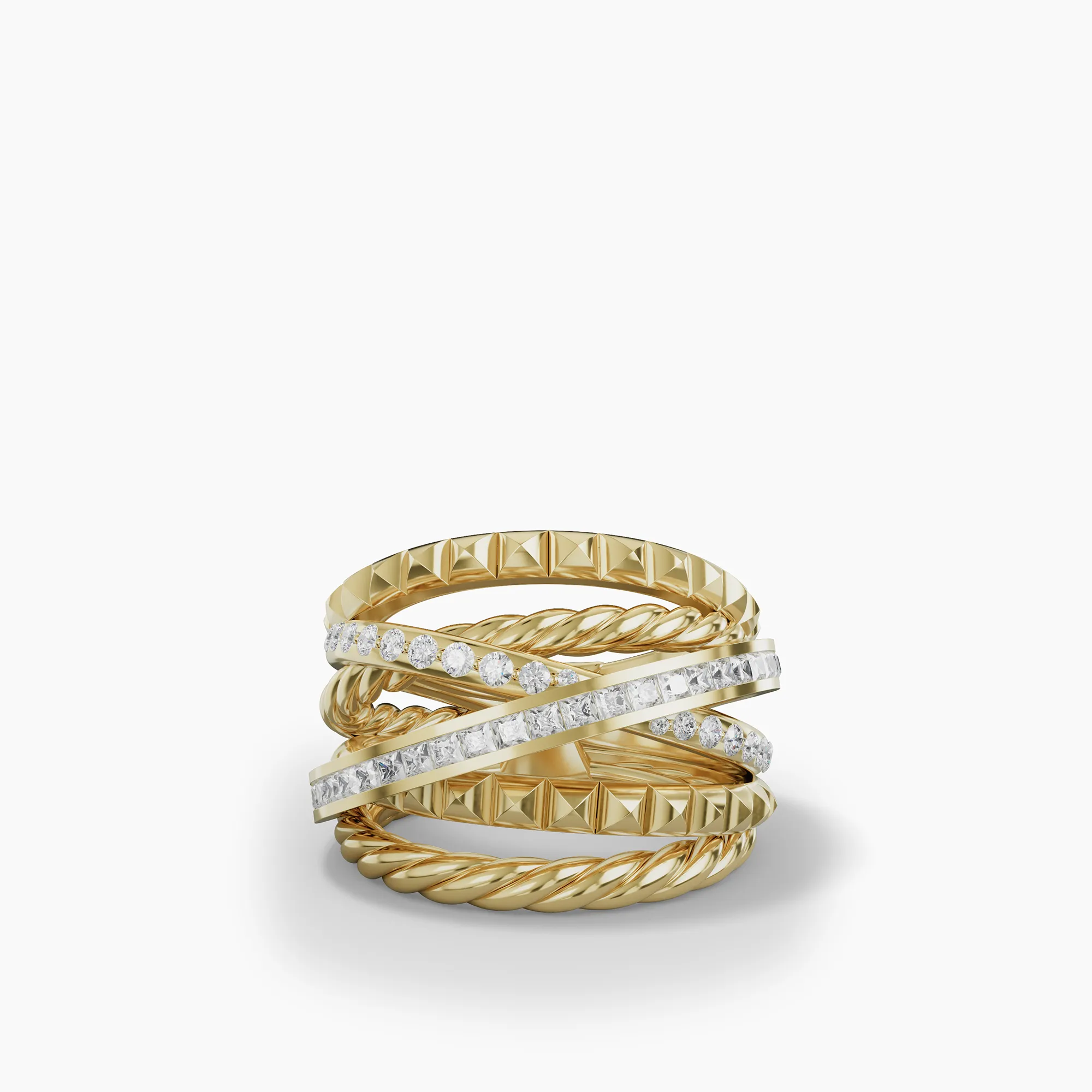 17.5MM CROSSOVER TRIO 6-ROW RING DI 18K