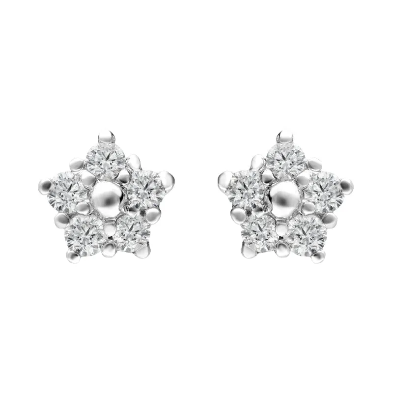 18ct White Gold 0.21ct Diamond Small Flower Stud Earrings D