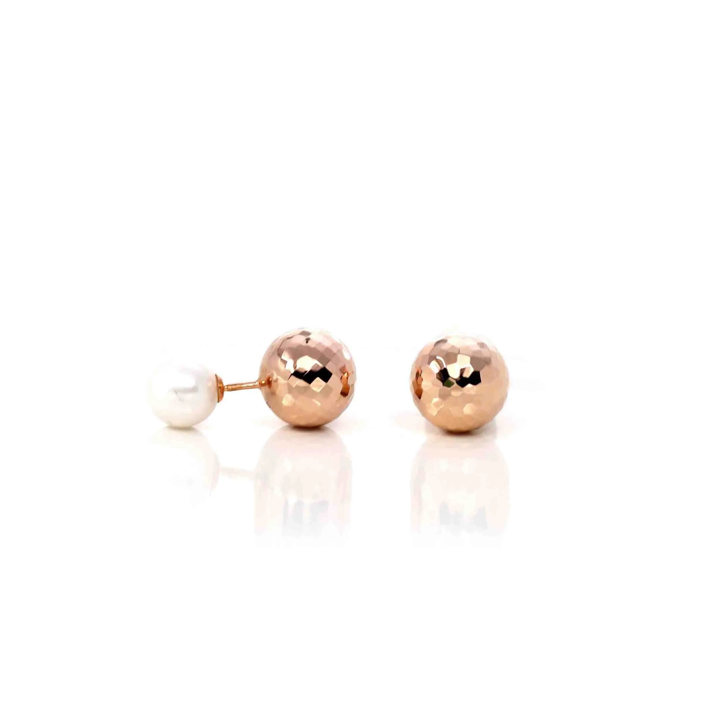 18k Classic Rose Gold Pearl Earrings 2 in 1