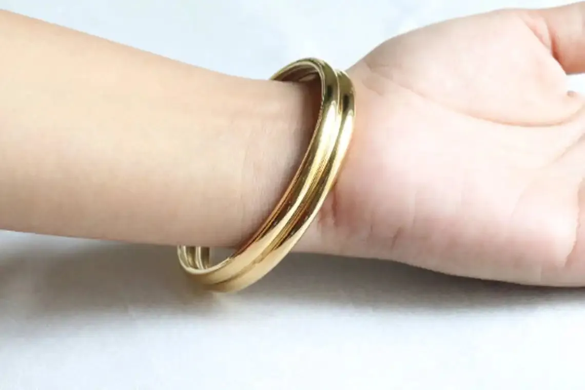 18K Gold Filled Open Cuff Double Band Bangle Ring and Earring Set